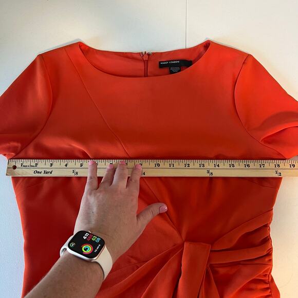 Maggy London Orange SS Side Tie Drape Sheath Dress US Size 8 - Picture 16 of 16